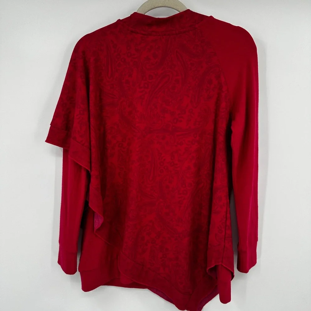 Soft Surroundings Red Paisley Asymmetrical‎ V-Neck Tunic Top PXS Drape Layered